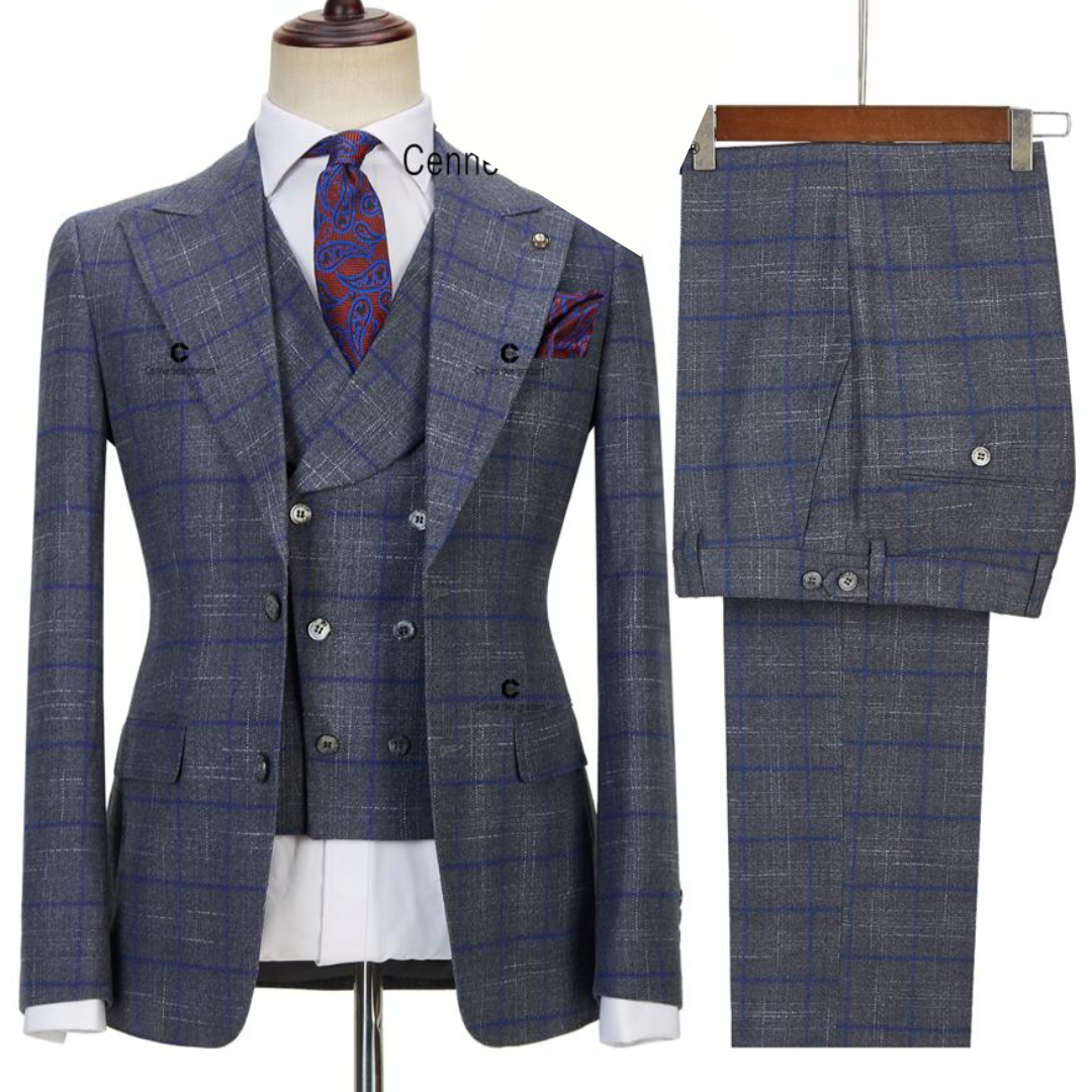 Men's Grey 2 Piece Business Suit Slim Fit Double Breasted Dinner Wear Suit  -  Sweden
