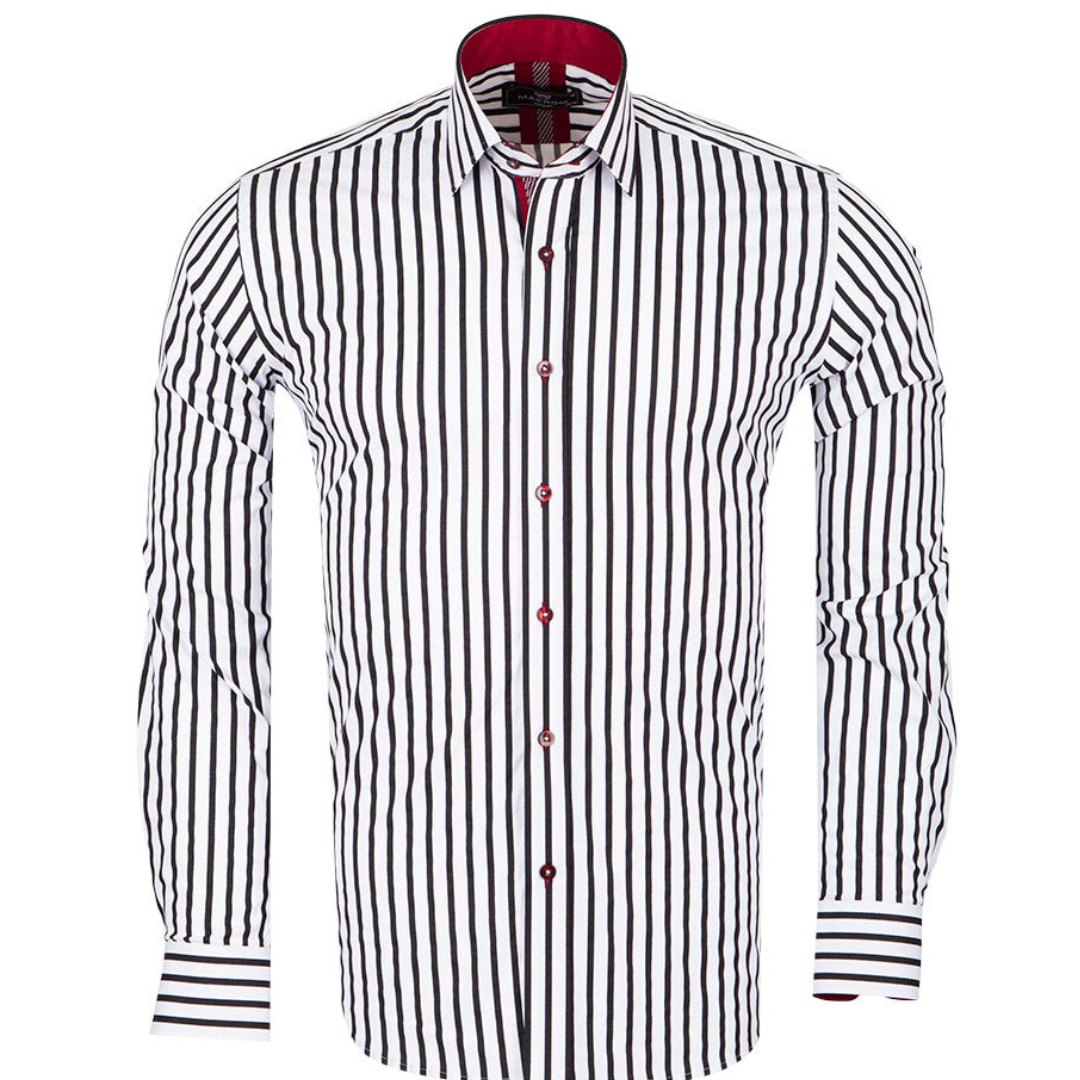 Black and white striped dress shirt on sale