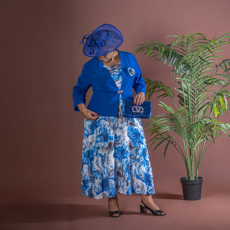 Blue Flowing Long Floral Dress & Jacket