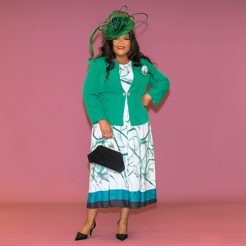 Green Box Pleated Midi Dress Jacket Cerrura Fashions