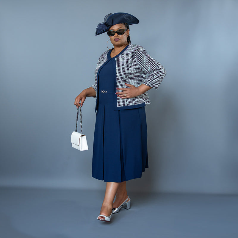 Elegant Navy Dress & Jacket for Moms: Perfect for Church & Special Occasions