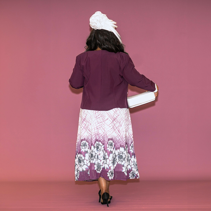 Purple Chiffon Floral Midi Dress & Jacket