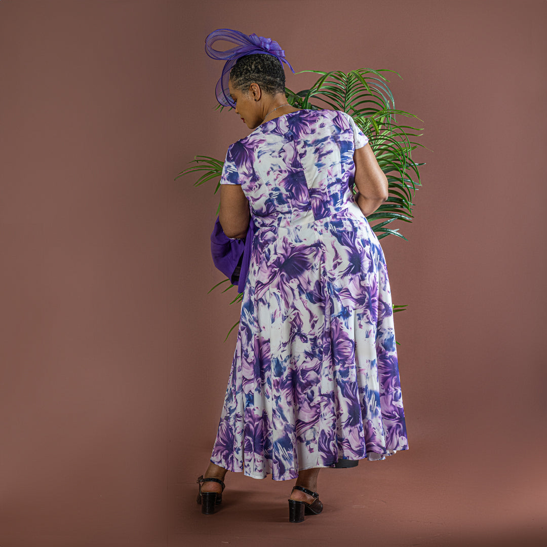 Purple Flowing Long Floral Dress & Jacket