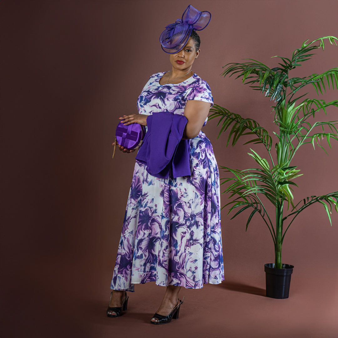 Purple Flowing Long Floral Dress & Jacket