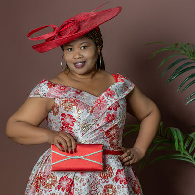 Red Floral Jacquard Fit and Flare Maxi Dress with Box Pleats