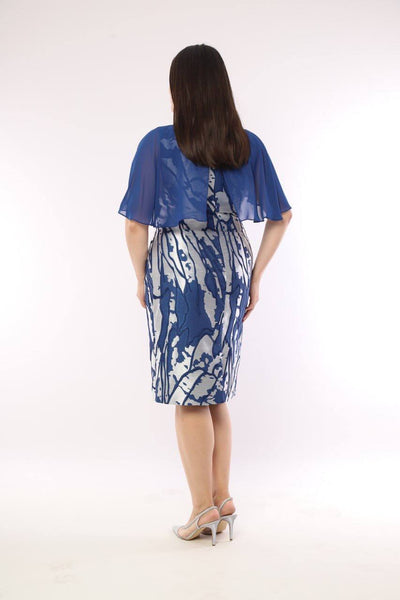 Silver & Navy Jacquard Midi Dress with Diamante Detail