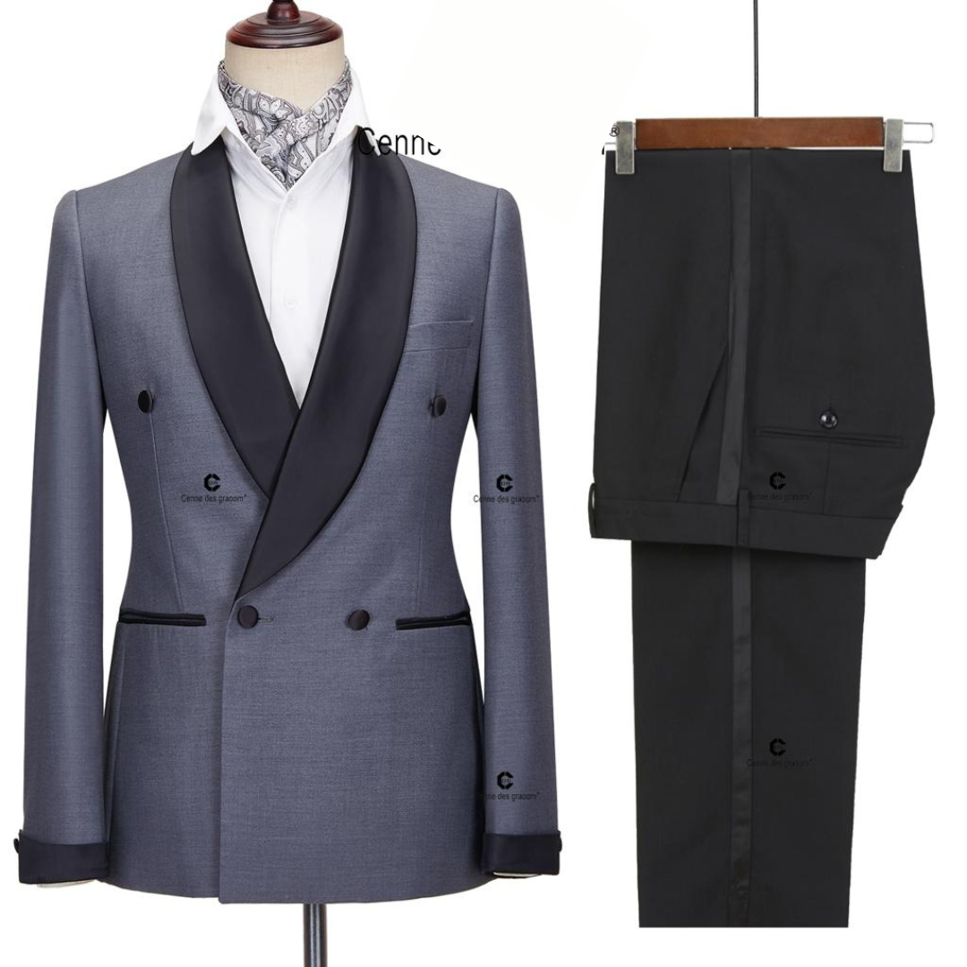 Dark Grey Double Breasted Suit with Black Lapels -Mens Formal Suits UK ...