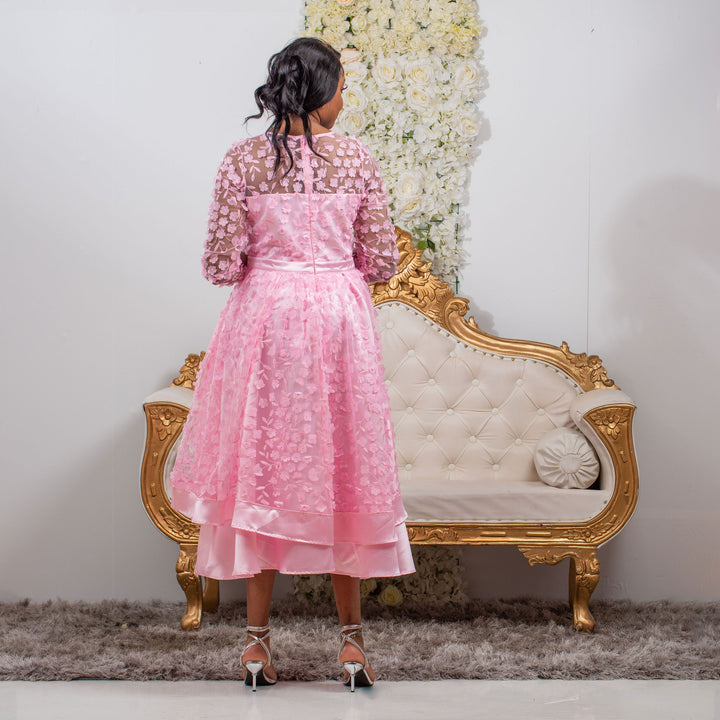 Elegant Pink Long Sleeve Tiered Dress for Weddings