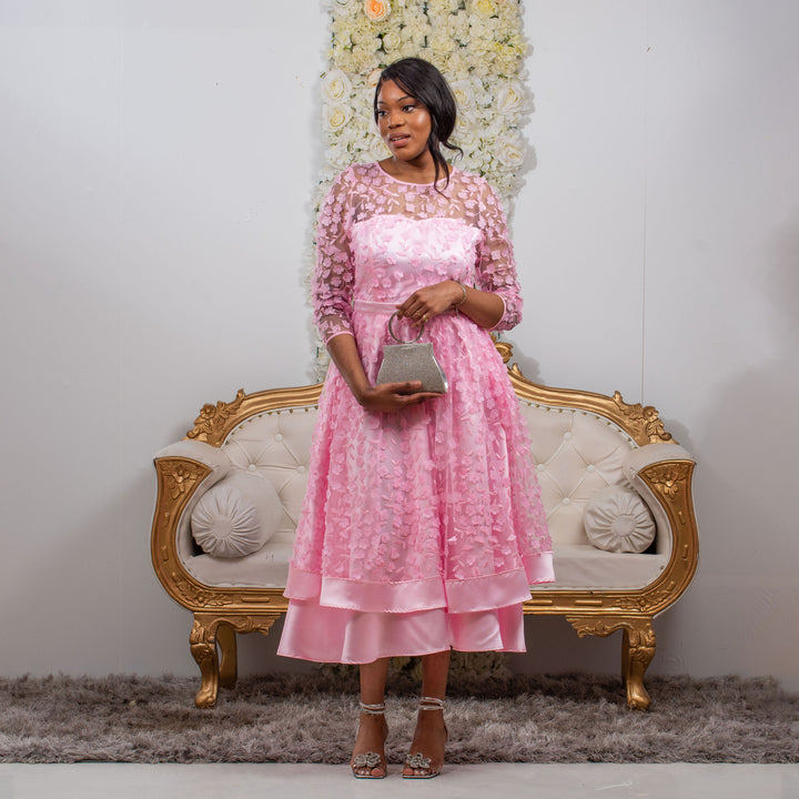 Elegant Pink Long Sleeve Tiered Dress for Weddings