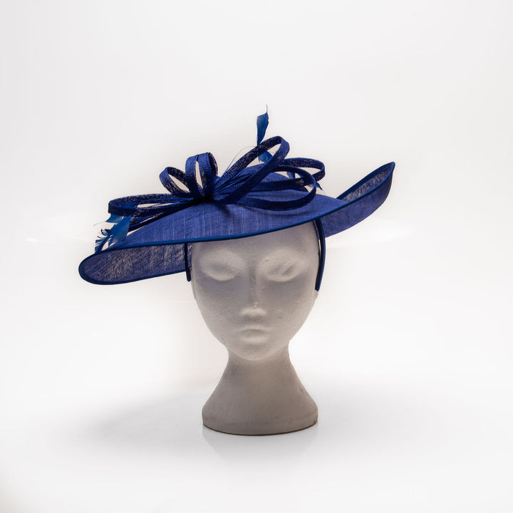 Royal Blue Wide Fascinator with Feathers